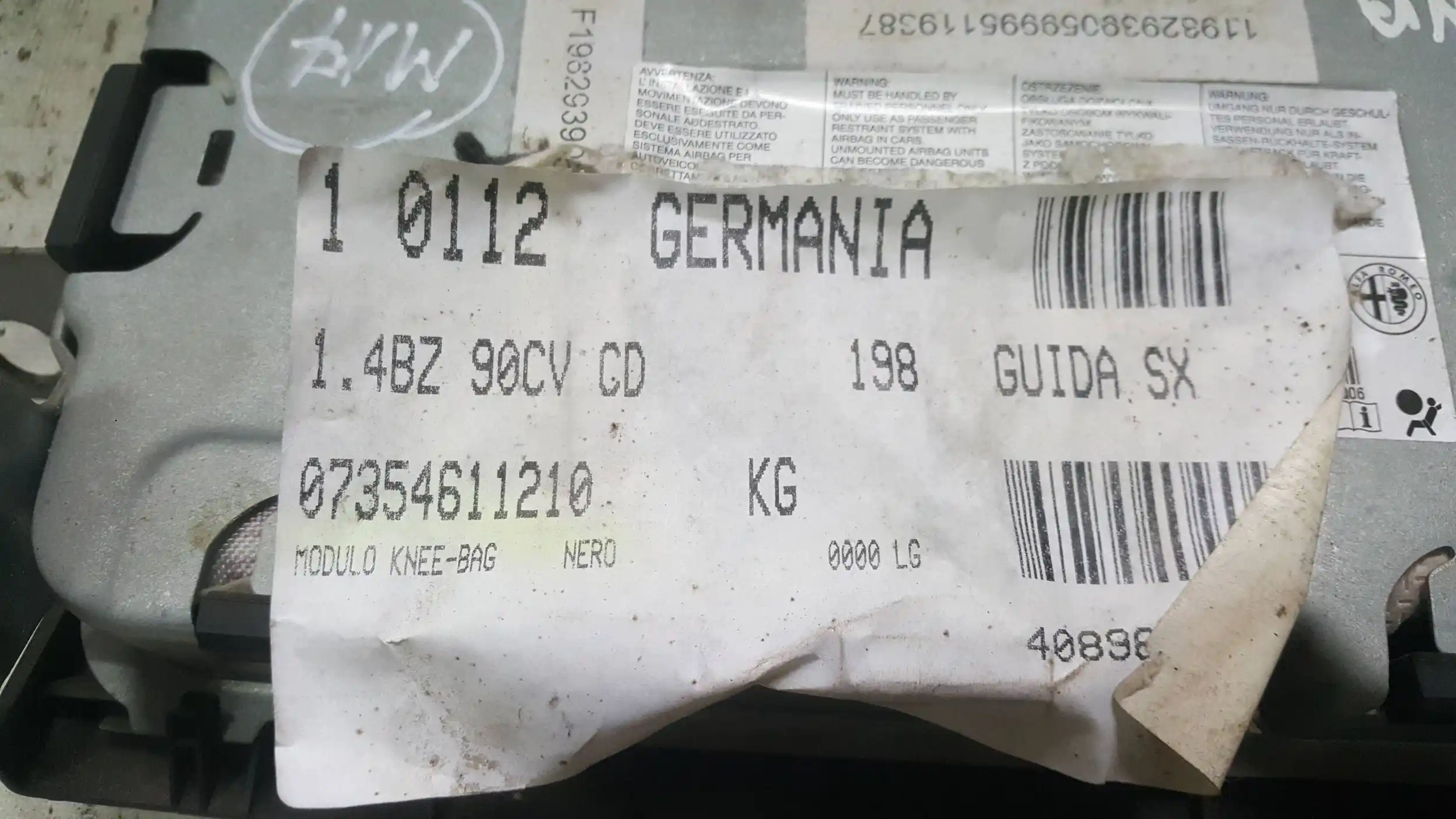 AIRBAG PODUSZKA POWIETRZNA 07354611210 KOLANA KIEROWCY LEWY PRZÓD FIATBRAVO