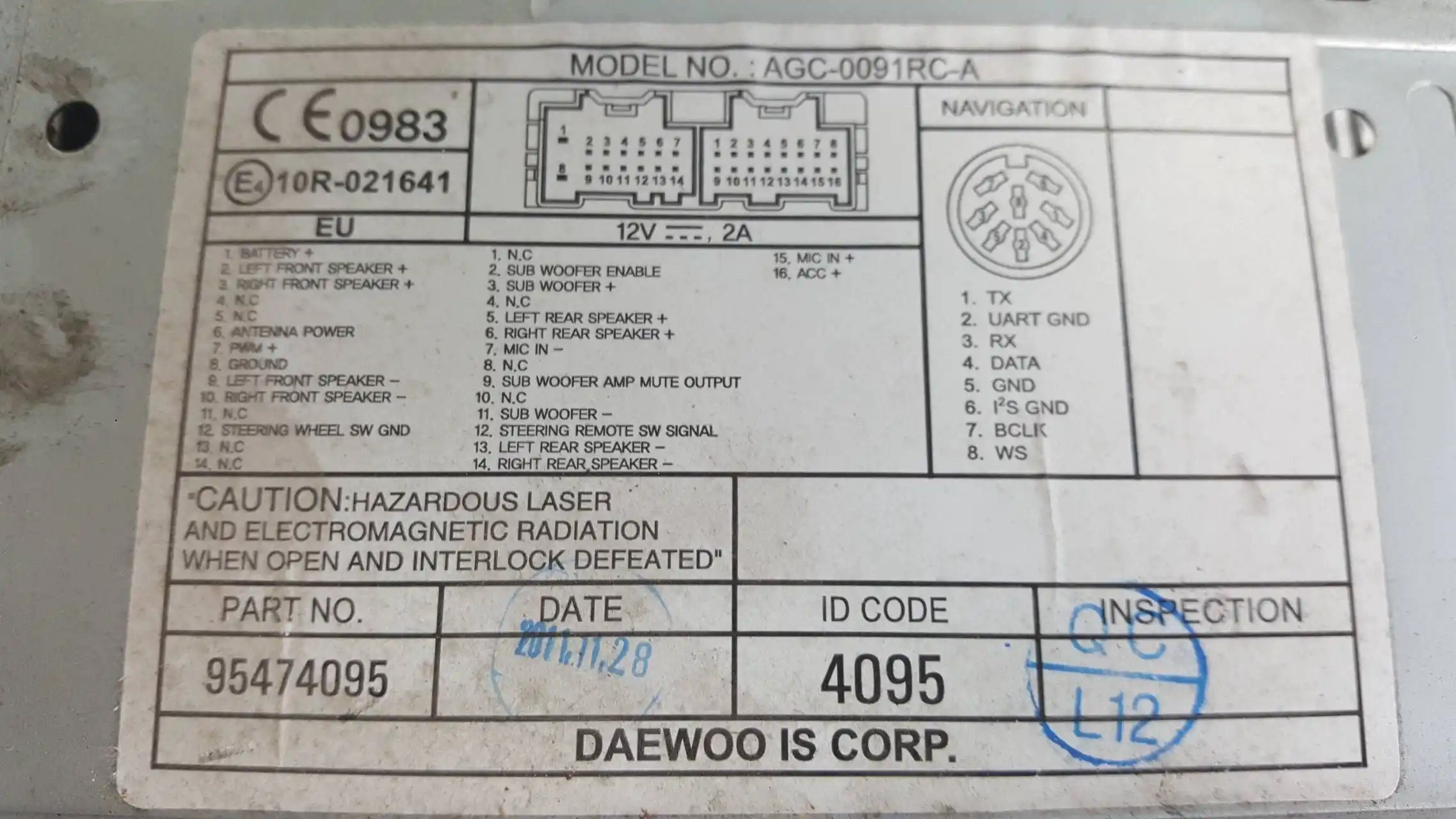 RADIO RADIOODTWARZACZ CD 95474095 CHEVROLET CAPTIVA I LIFT 11-15