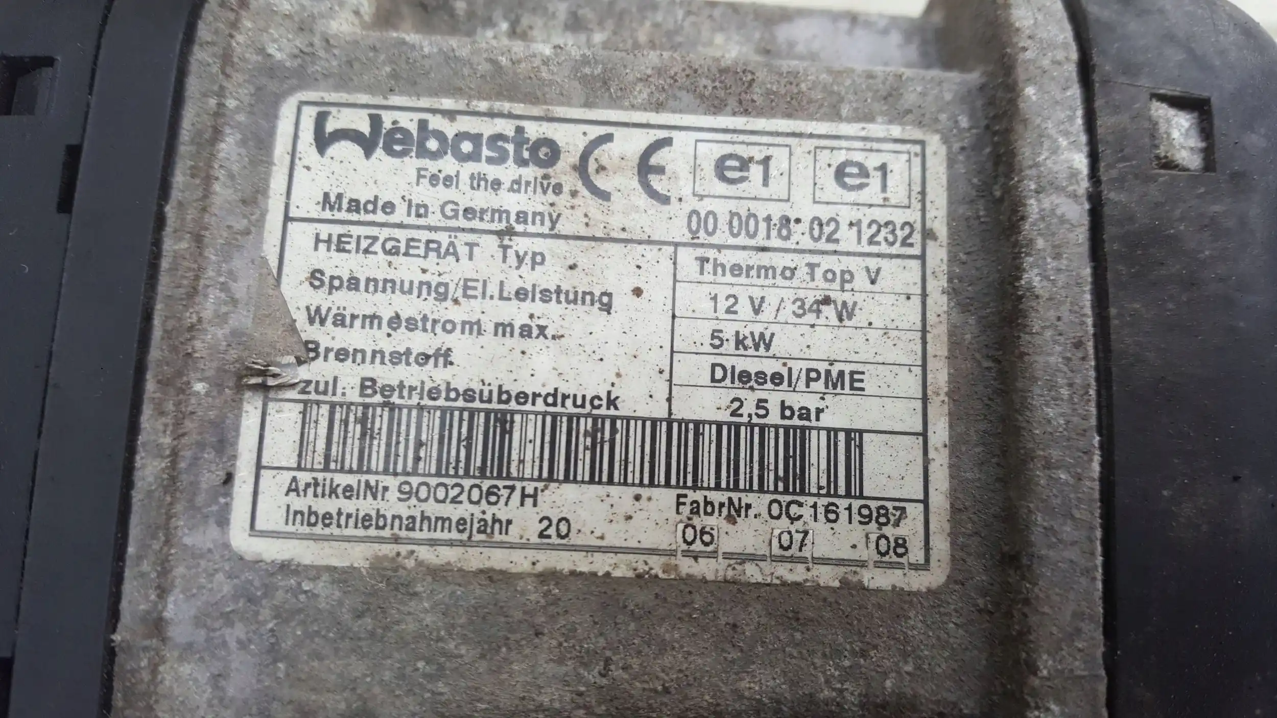 WEBASTO OGRZEWANIE POSTOJOWE 9002067H 000018021232 PEUGEOT 407