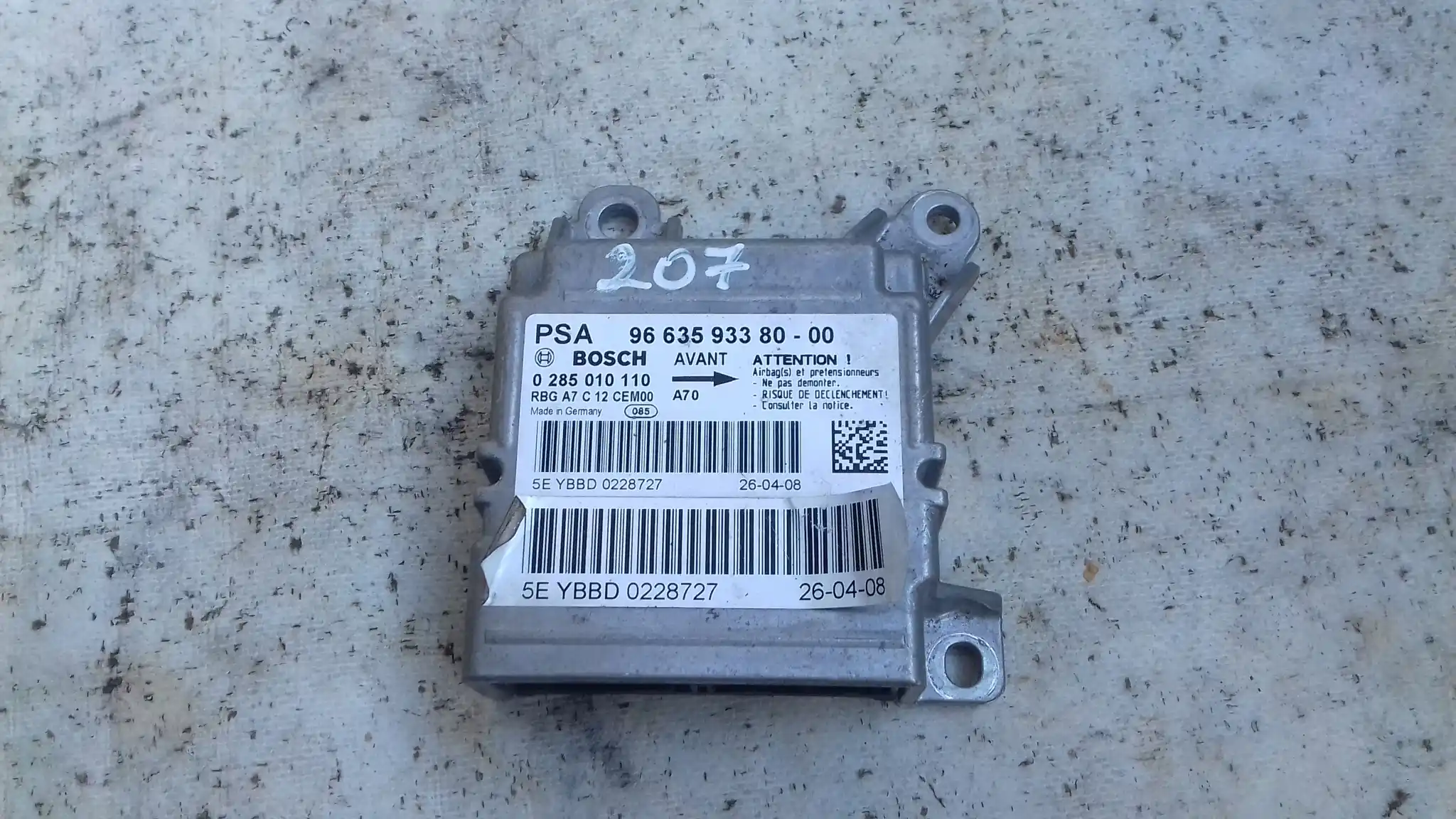MODUŁ AIRBAG 9663593380 0285010110 PEUGEOT 207 06-